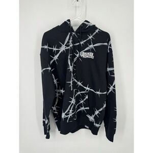 Broken Promises Wired Black Hoodie Men's Medium Black/White Pouch Pocket Outdoor